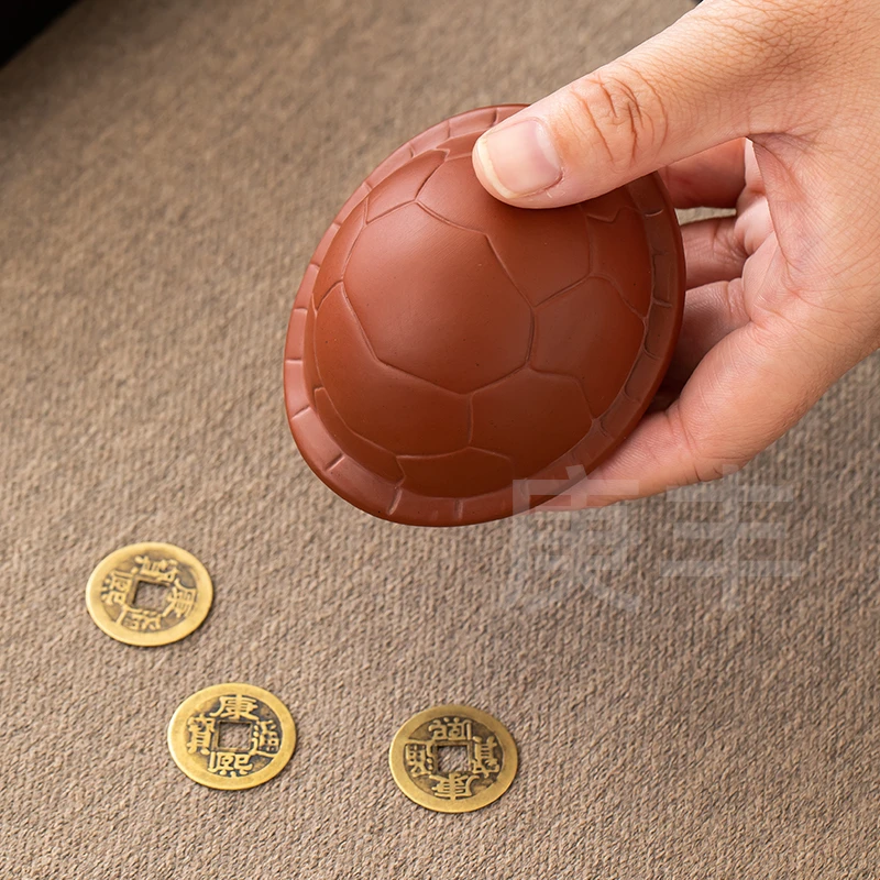 龟甲卜挂紫砂龟壳铜钱手盘把件富甲天下解压爻挂文玩茶宠摆件摇卦