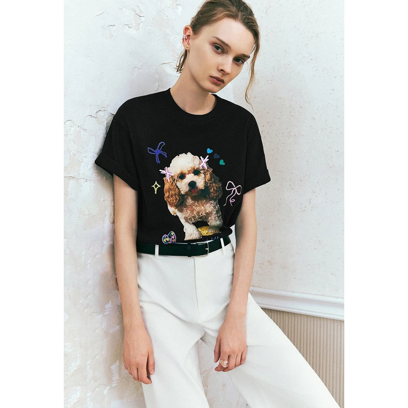 UR秋季新款女装休闲趣味萌宠印花棉质短袖T恤UYU440028