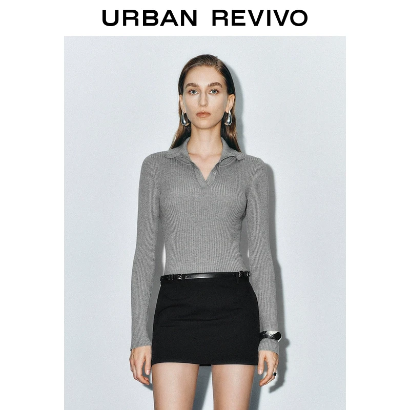 UR2024冬季新款女装法式气质高立领短款针织衫UWM940057