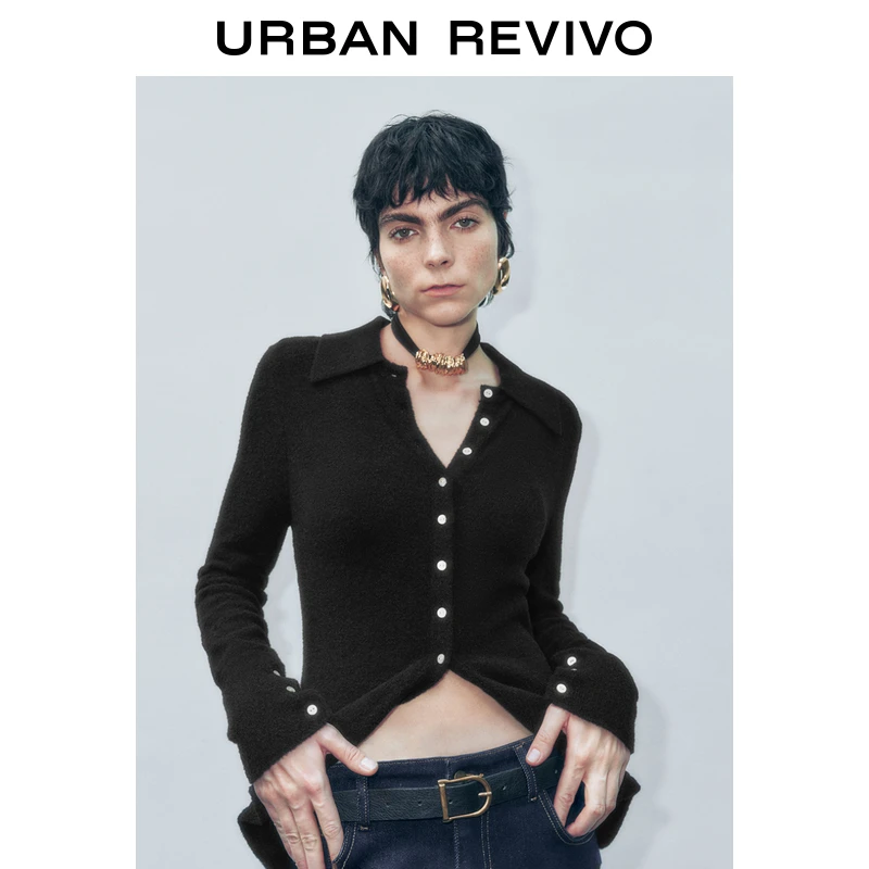 UR女装时尚撞色纽扣翻领针织开衫UWG940367