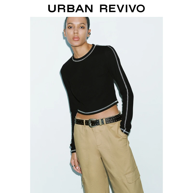 UR女装时尚气质撞色明线套头修身T恤UYY440081