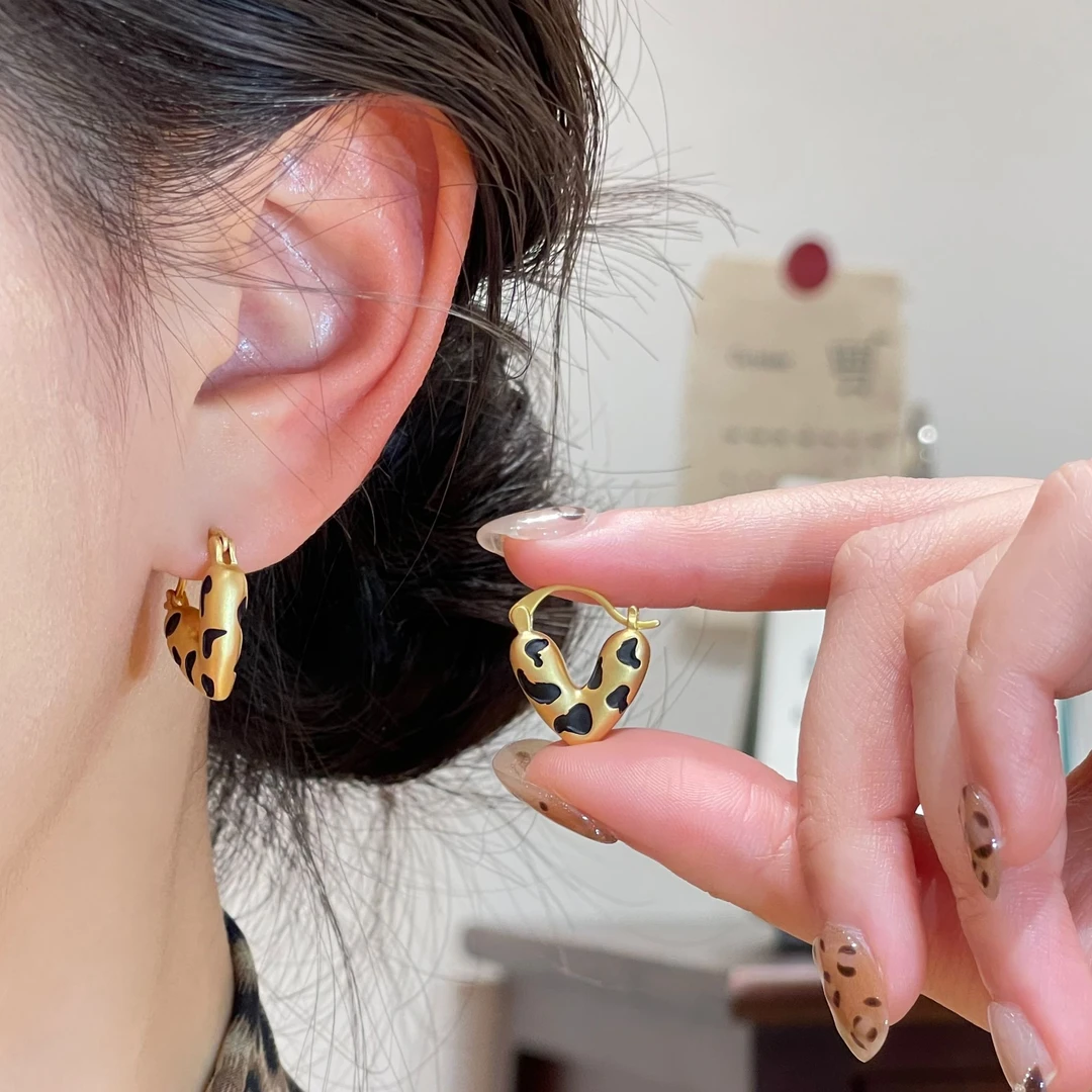 925银针耳饰 金色豹纹时尚耳扣轻奢小众精致耳饰R2059