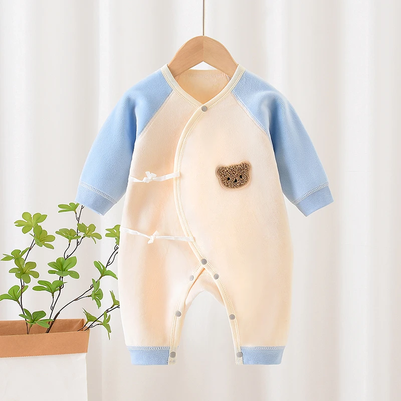 婴幼儿连体衣春秋加绒保暖睡衣新生儿衣服男女宝宝家居哈衣爬爬服