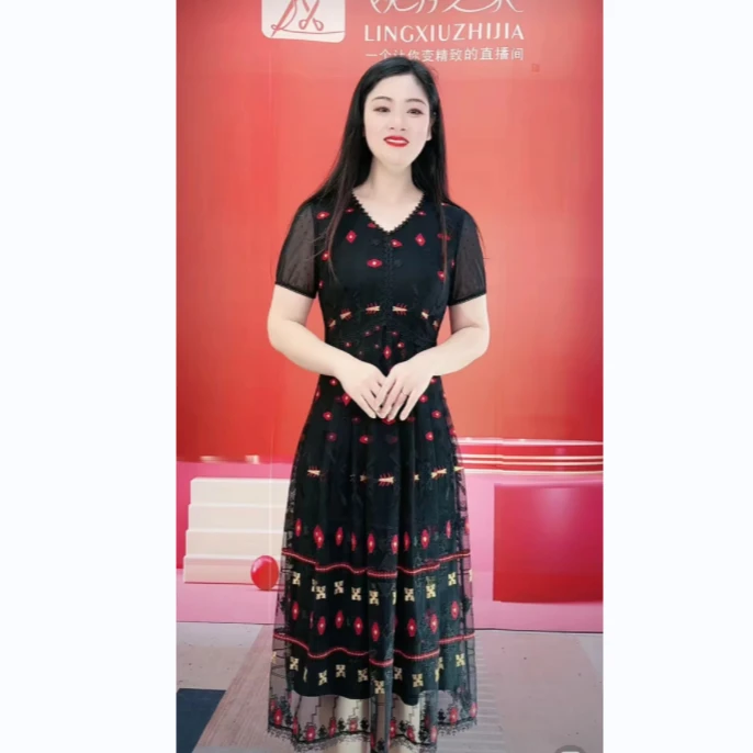 蕾丝绣花连衣裙碎花妈妈装#YB11621H-03时尚洋气显瘦气质连衣裙