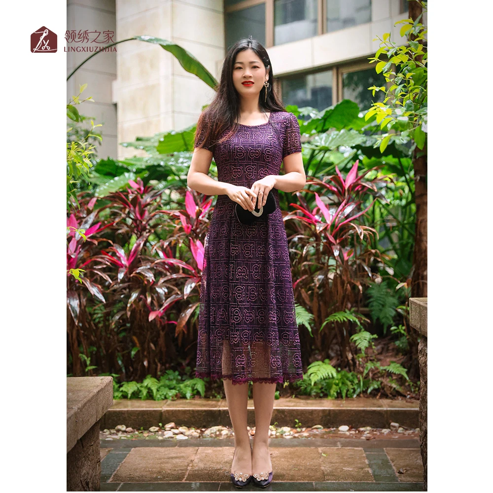 蕾丝绣花连衣裙台湾装妈妈装#L700759H-17优雅碎花气质修身时尚