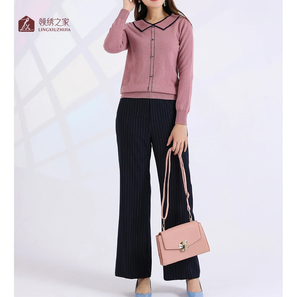 羊毛小翻领长袖毛衣气质YC61751P-06简约针织短款时尚休闲女士