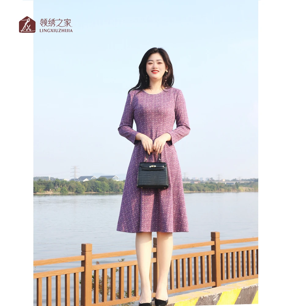 秋冬修身法式连衣裙妈妈装#L800755H-158时尚洋气显瘦连衣裙气质