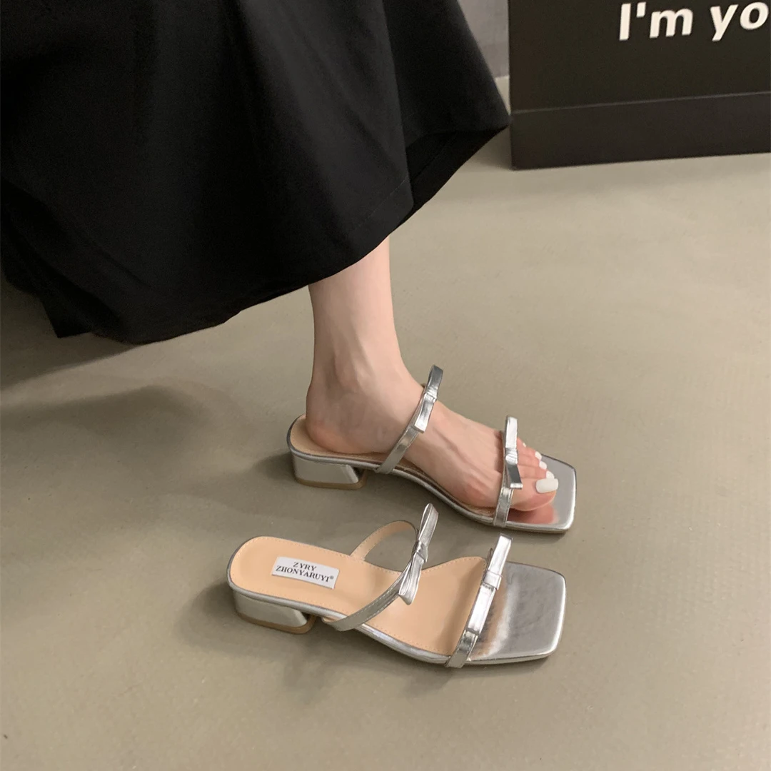 UHCK配裙子法式晚风拖鞋女夏外穿2025年新款韩版温柔仙女度假粗跟