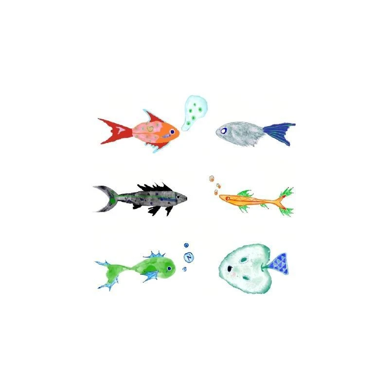 创意鱼鱼纹身贴梦幻夏日可爱小鱼手绘涂鸦防水持久纹身贴