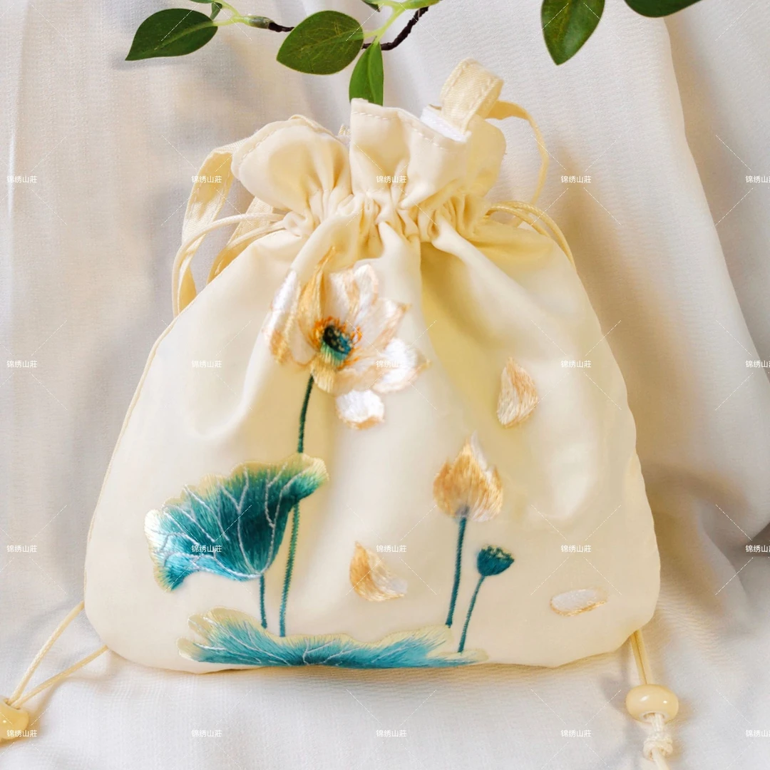 苏绣包古风刺绣双面绣包汉服旗袍日常百搭蕾丝抽绳绣花束口国风