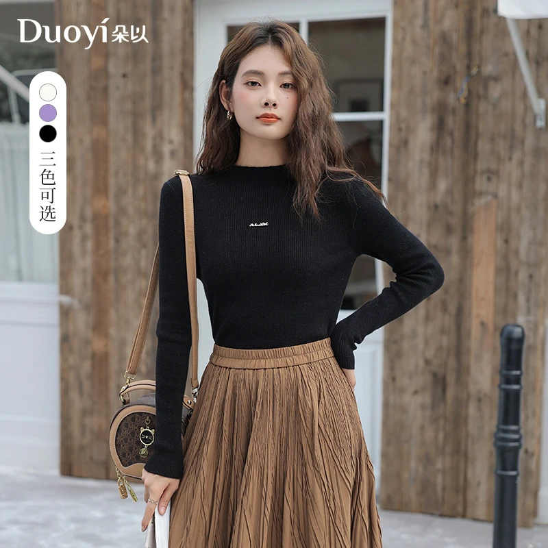 朵以2024冬季新款气质金属字母亮丝打底衫内搭针织衫38DD539065