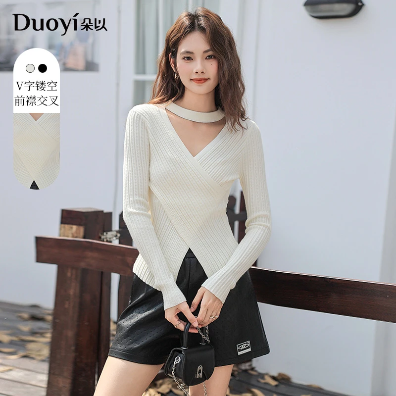 朵以2024冬季新款纯欲风辣妹镂空交叉修身显瘦套头毛织38DD535066