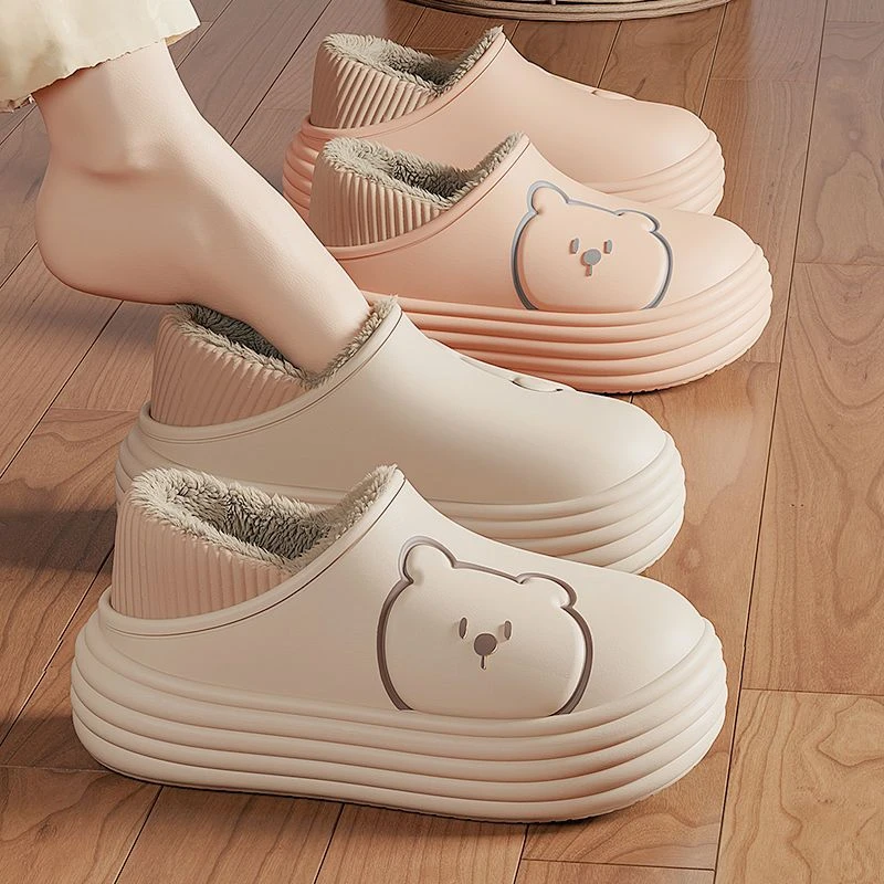 防水棉拖鞋女冬季外穿包跟保暖防寒情侣室内居家用毛绒可爱月子yj