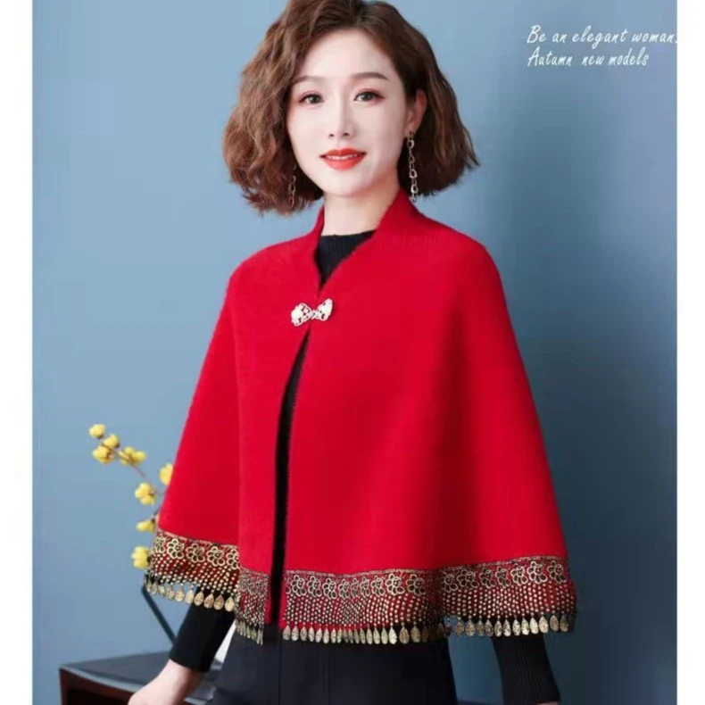 旗袍披肩女款爆款2023新款水貂绒结婚喜婆婆妈妈礼服斗篷外搭短款