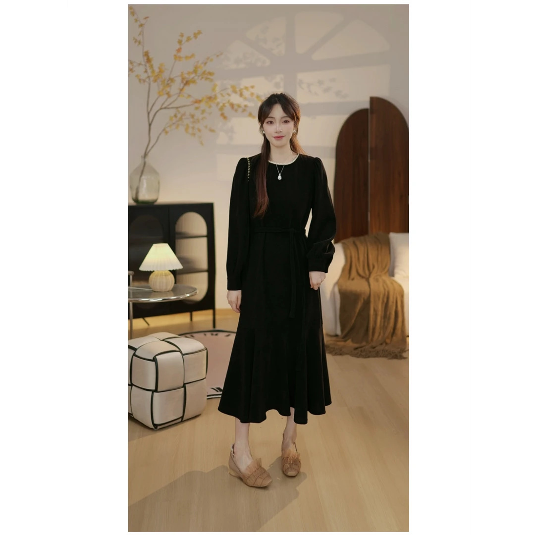 【时光手册】加绒加厚冬季法式宽松气质显瘦高级感连衣裙