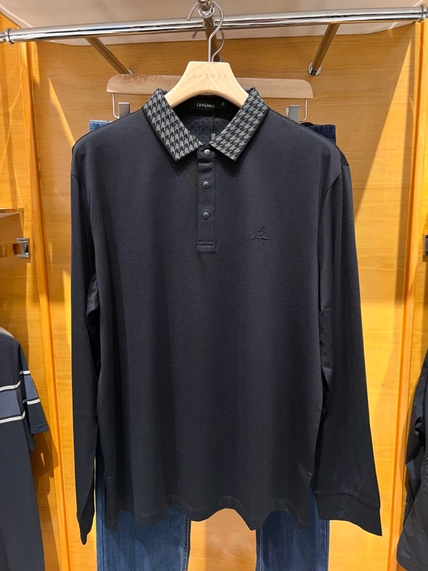 克拉格曼秋季新款翻领休闲长袖T恤