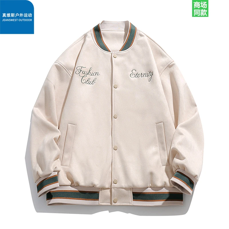 真维斯户外运动仿麂皮绒棒球服男士春秋美式高街夹克潮流休闲外套