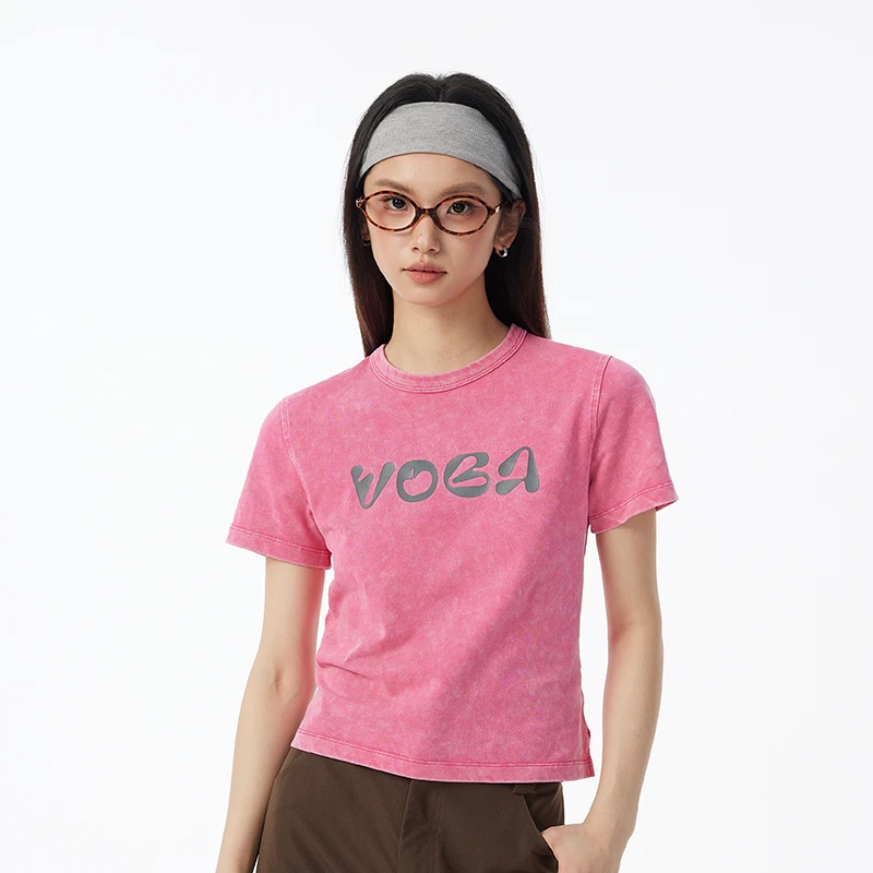 VOBA双纱纯棉炒雪花夏季透气圆领印花T恤GSS099