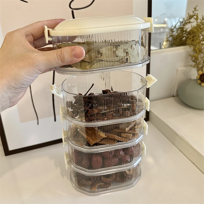 拾物造家透明香料收纳盒家用厨房大料花椒八角分格多层密封调料罐