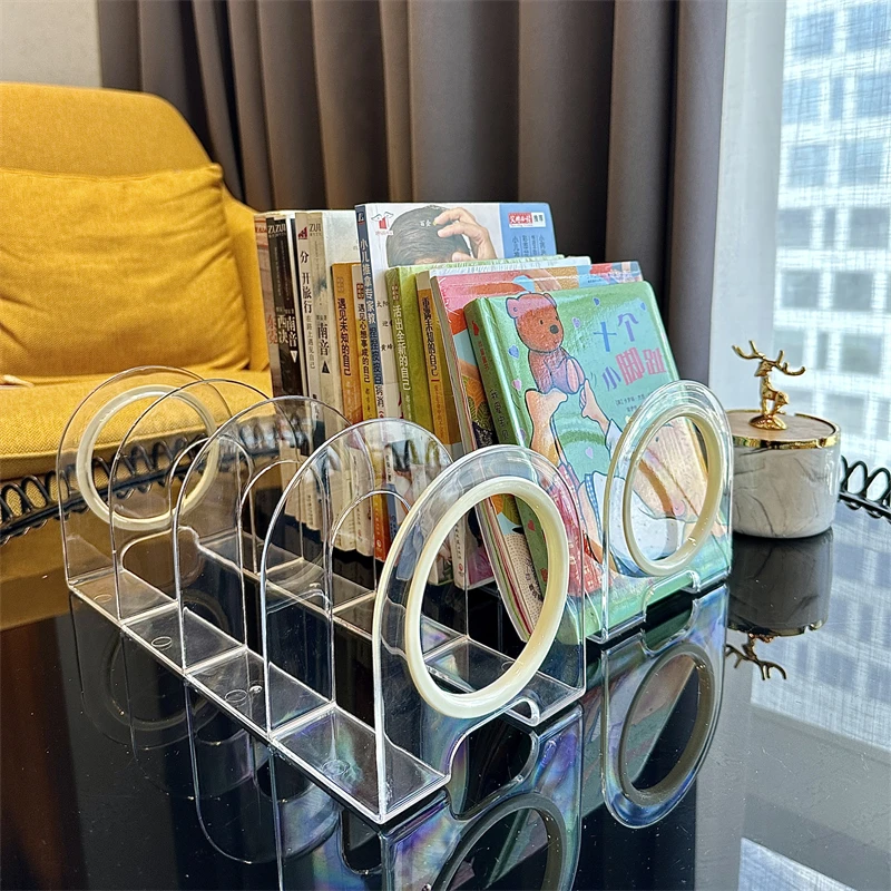 拾物造家加厚书本收纳书架亚克力书立多格简约书桌置物架透明创意