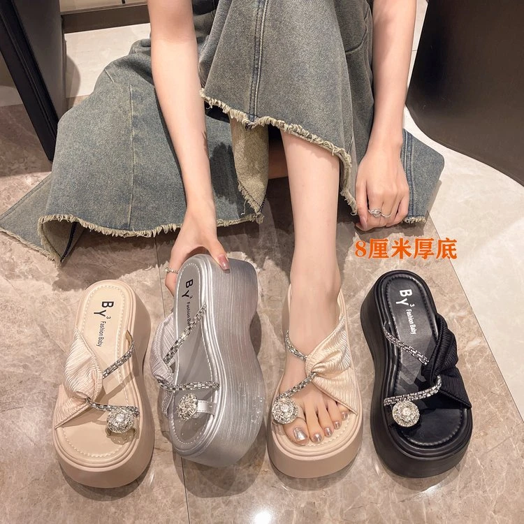 时尚厚底小个子套趾拖鞋外穿2024新款时尚百搭夹脚沙滩网红凉拖鞋