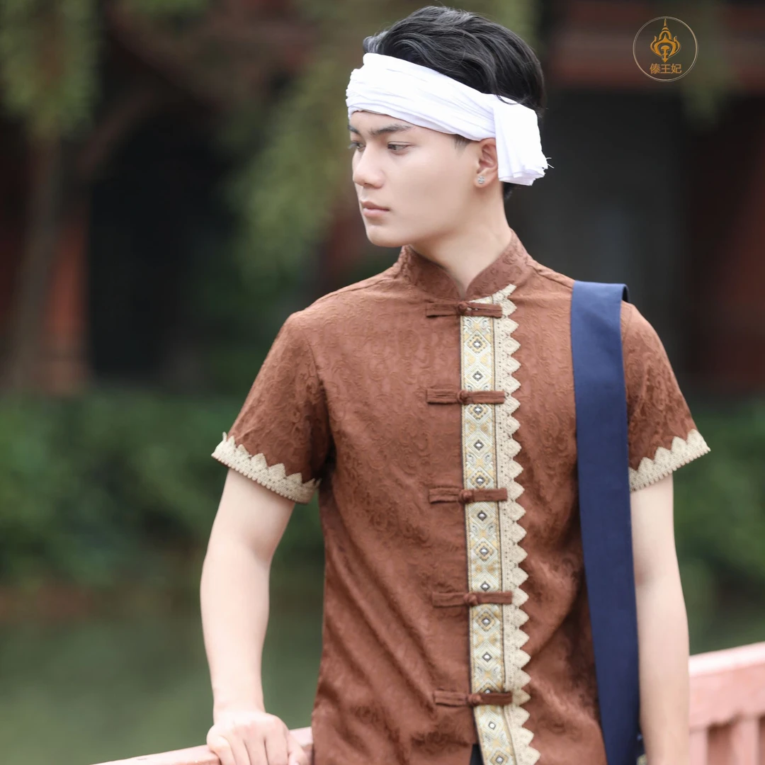 傣族男装上衣新款春夏立领短袖日常休闲工作服显瘦帅气男士传统
