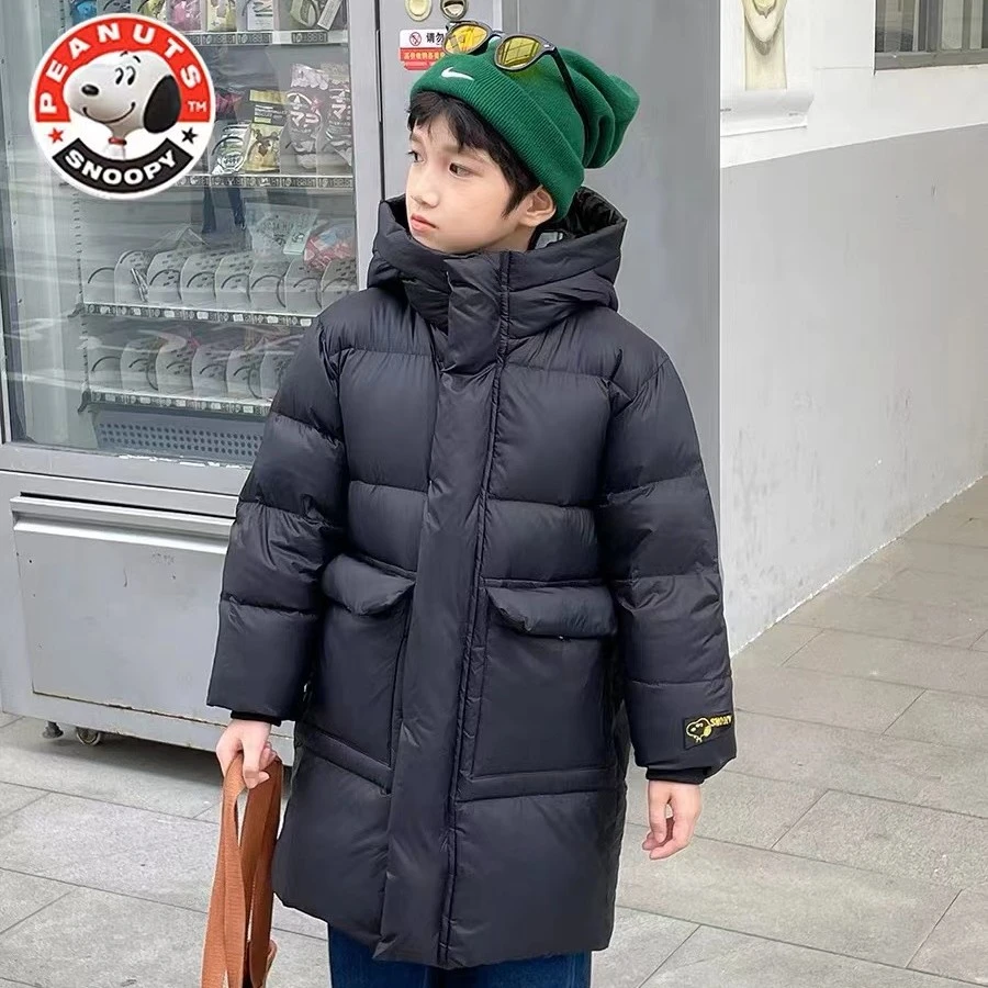 Snoopy/史努比HL-22168儿童冬季新款黑金加绒加厚长款连帽羽绒服