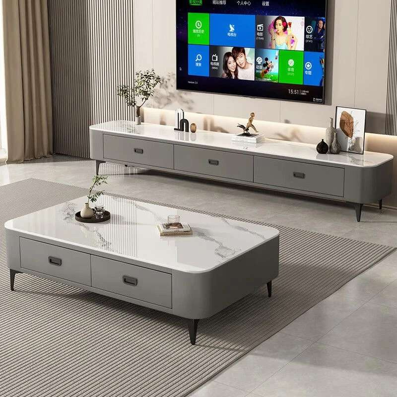 客厅轻奢岩板家用茶几电视柜组合简约小户型创意极简长方形储物