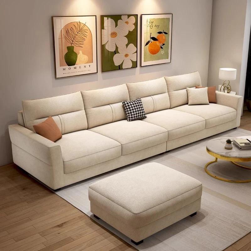 棉麻布沙发现代简约客厅小户型奶油风三人直排新款布艺沙发