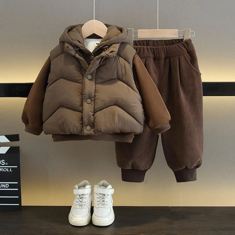 男童新款冬季套装儿童韩版洋气加绒加厚保暖冬装小童帅气三件套潮