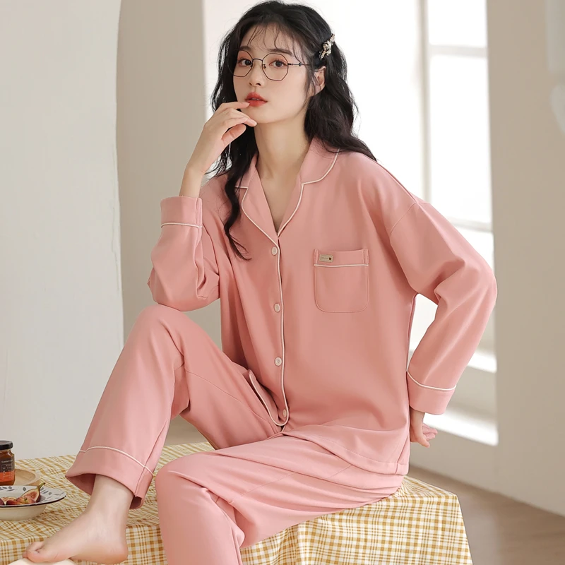 卡之恋睡衣女2025年新款长袖春秋季纯棉薄款高级感甜美粉色家居服