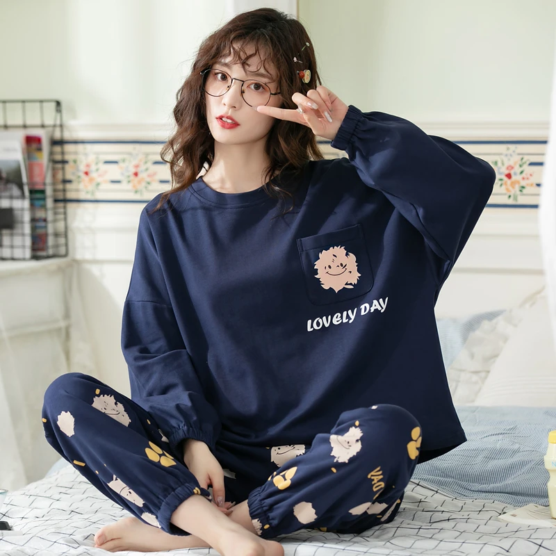 卡之恋睡衣女款2025年新款长袖春秋季纯棉套头宽松家居服套装
