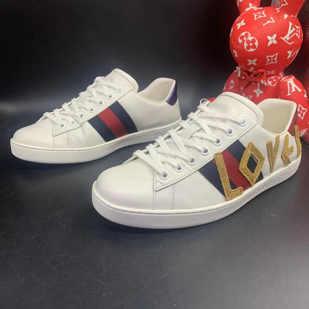 【AO福利】古驰/GUCCI 38欧码男士百搭loved白色休闲ace板鞋ao103