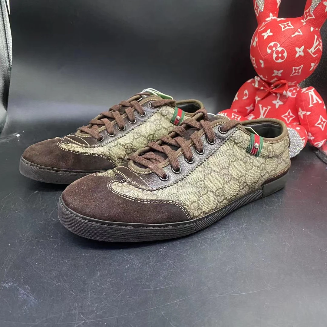 【AO福利】古驰/GUCCI 多码数 男士经典时尚棕色德训低帮板鞋ao251