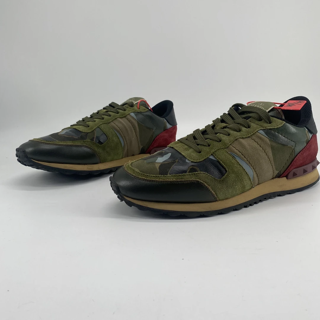 95新 Valention/华伦天奴 男士时尚绿色迷彩拼色低帮百搭运动鞋43