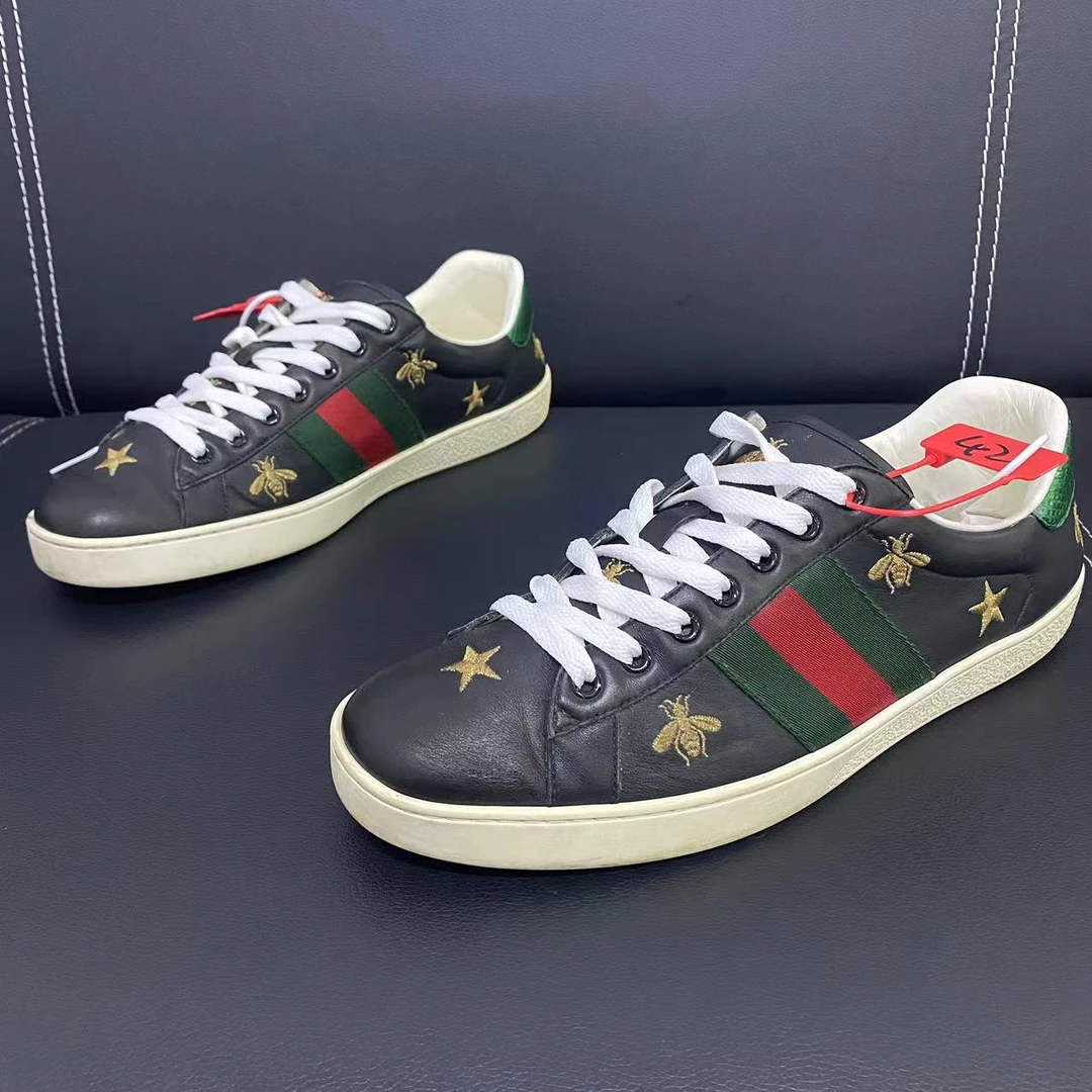 【147特惠】GUCCI古驰黑色蜜蜂刺绣时尚板鞋41欧正品保证潮鞋小蜜蜂