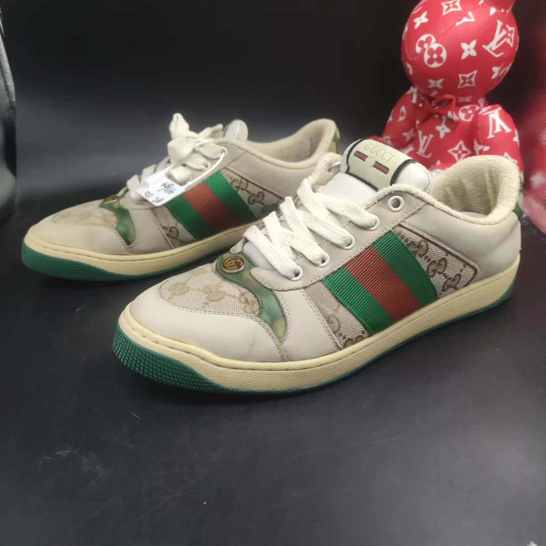 【147特惠】GUCCI/古驰 经典灰绿色老花做脏做旧脏脏鞋舒适百搭正品
