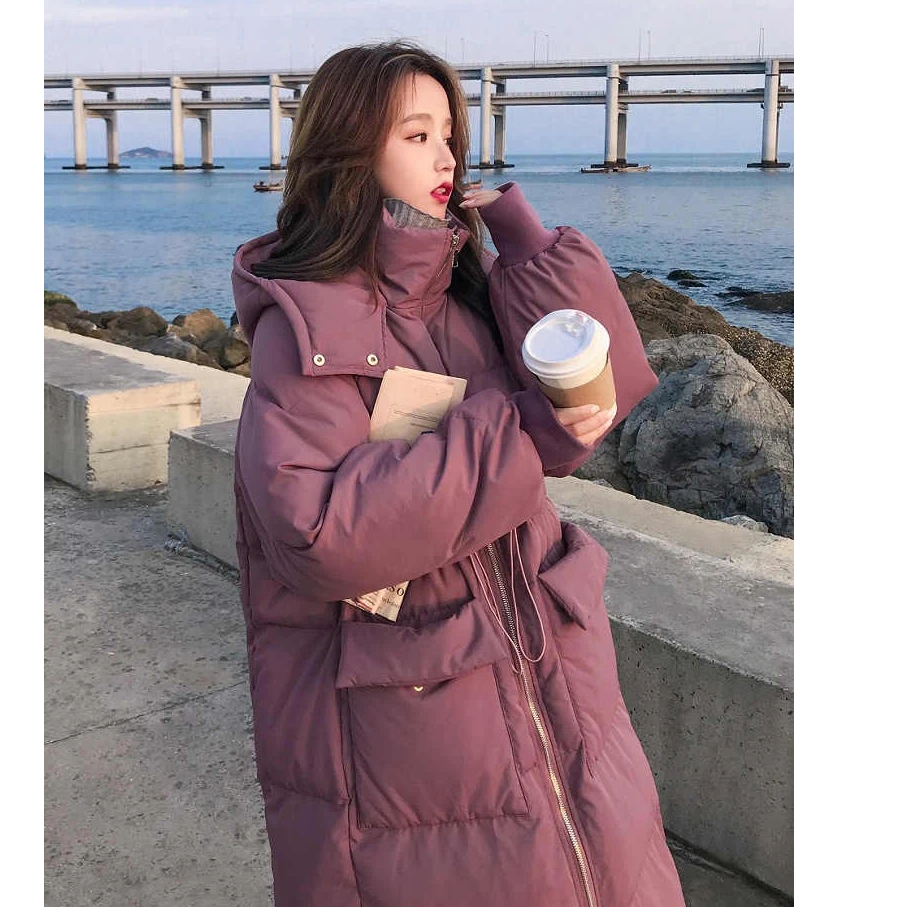 2025新款棉服女长款过膝加厚宽松面包服收腰韩系学生冬季棉袄外套