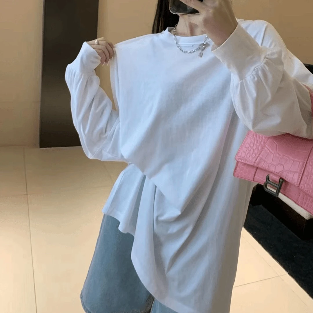 闰熙福秒（126rx74637#）灯笼袖百搭T恤