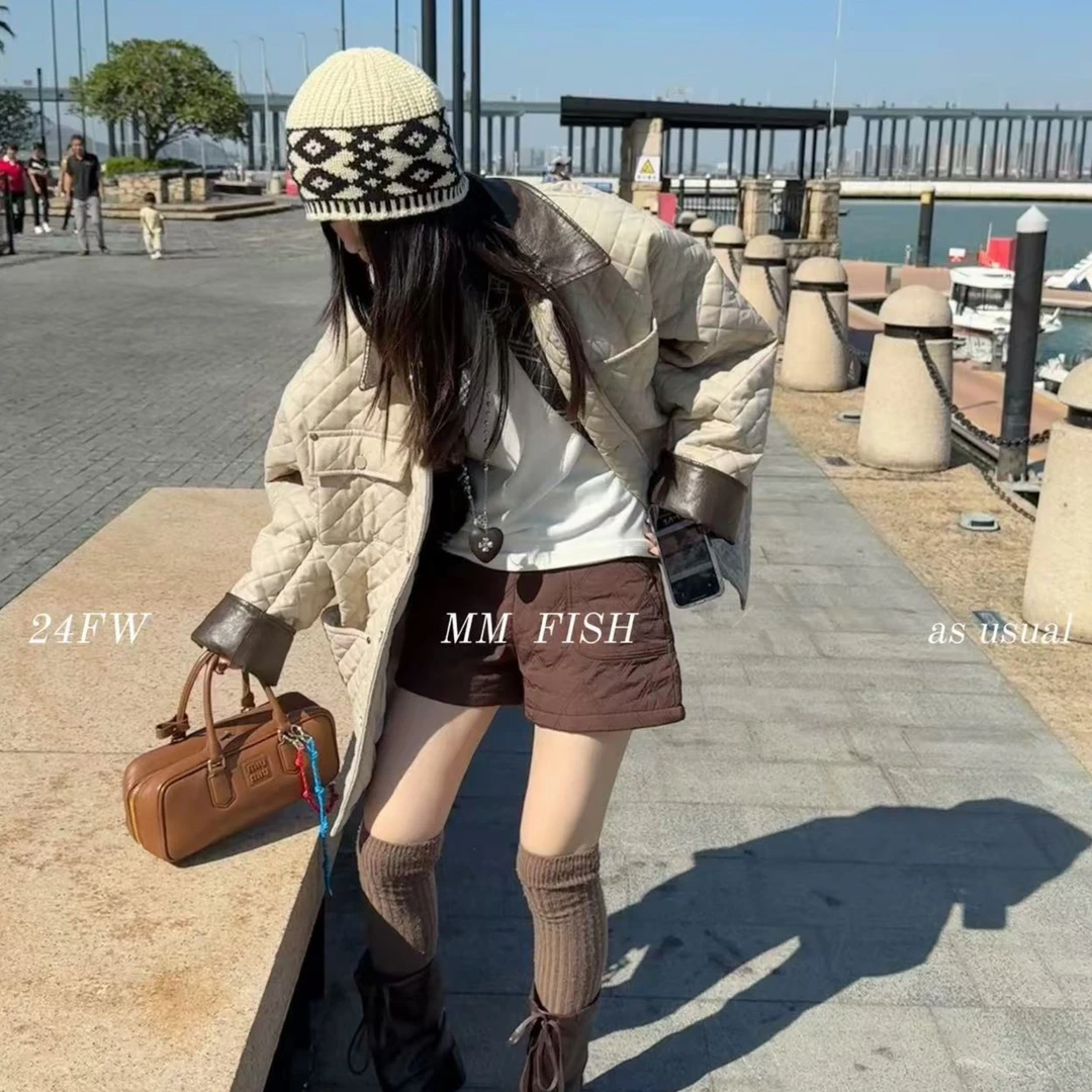 MM FISH （1mtw436#）工业风！拼皮领的菱格棉服外套～11-5