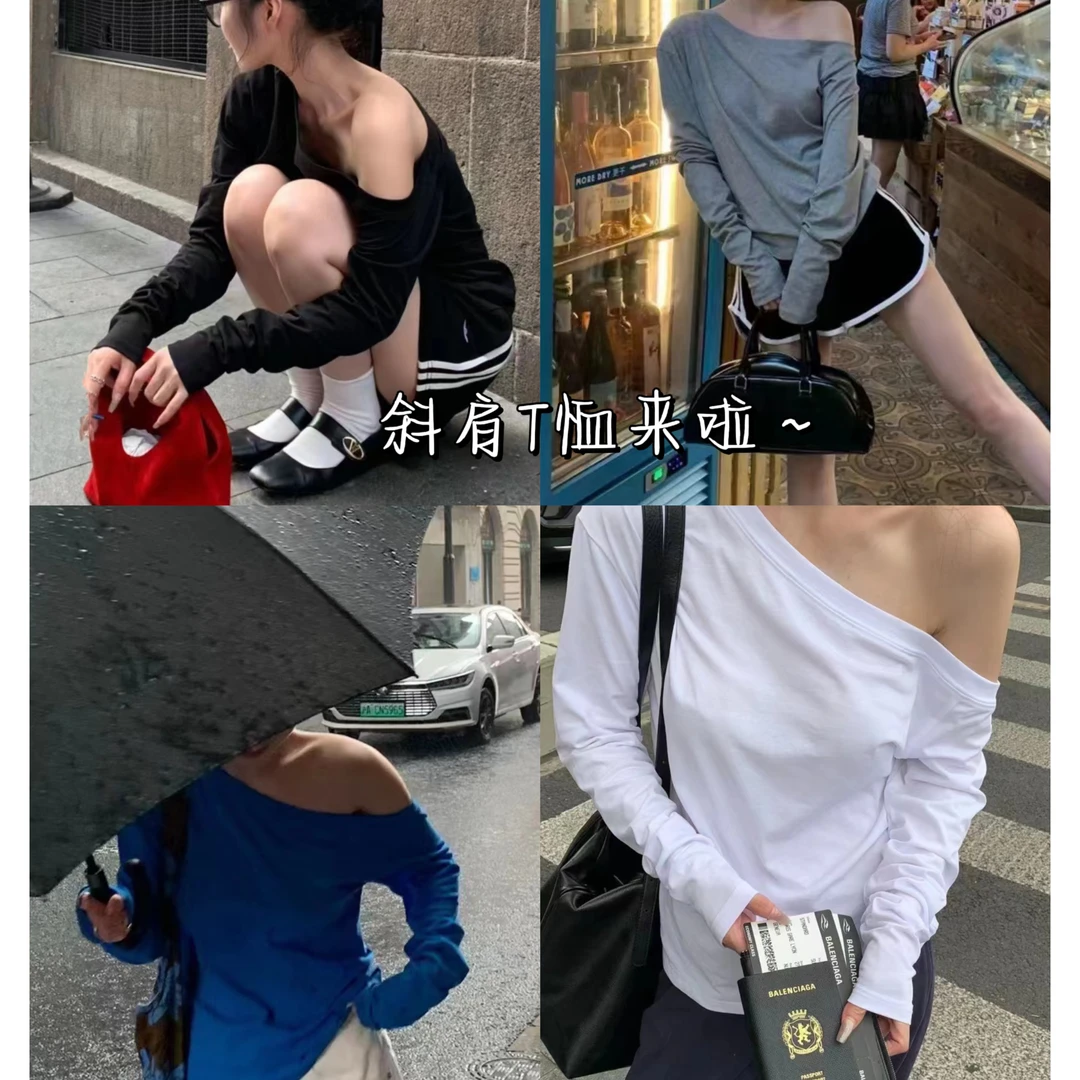 菜花 新款(1ch68382#)斜肩T恤来啦~休闲大版T恤8-27