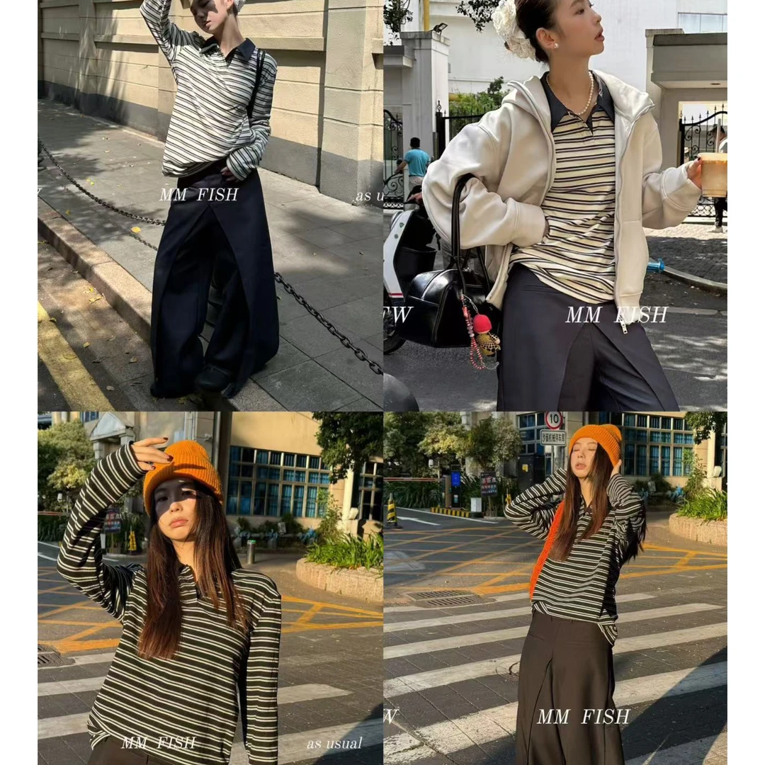 MM FISH新款（1mtt420#）软乎乎！条纹polo西装领磨毛T恤～10-21