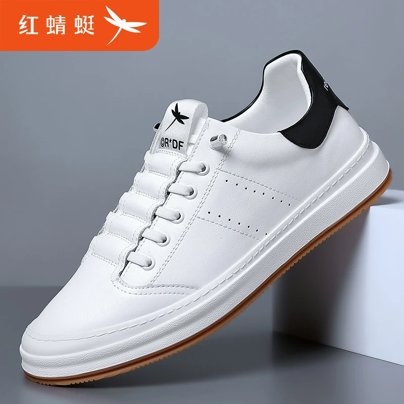 红蜻蜓男鞋2025夏季新款运动休闲鞋透气牛皮时尚小白鞋子C0226080