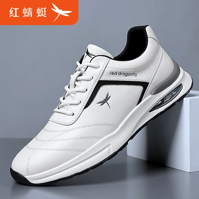 红蜻蜓男鞋冬季新款休闲运动皮鞋男士加绒牛皮休闲小白鞋C0233027