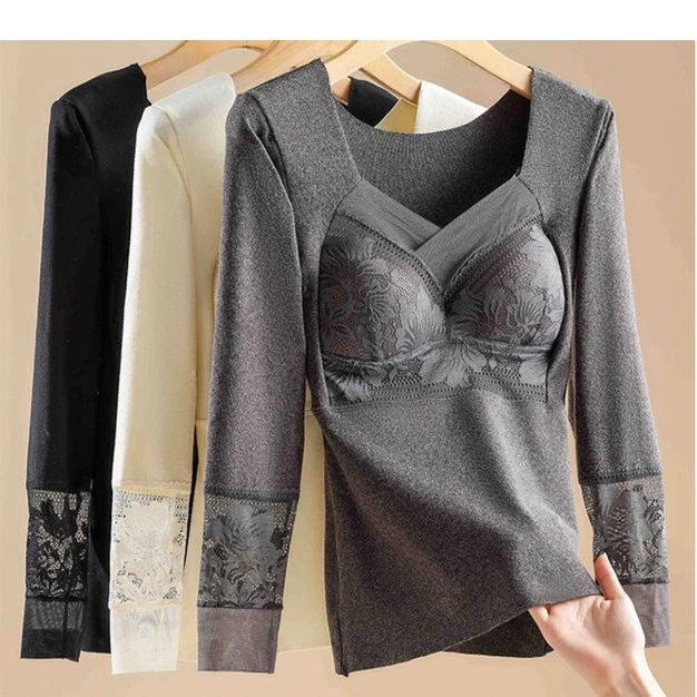 加绒女上衣长袖保暖带胸垫德绒打底衫 63417W234