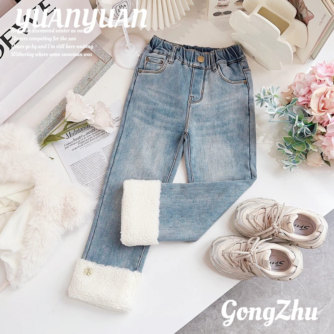 媛媛公主【毛绒牛仔】2023冬季新品女童毛绒加厚牛仔裤63420T949