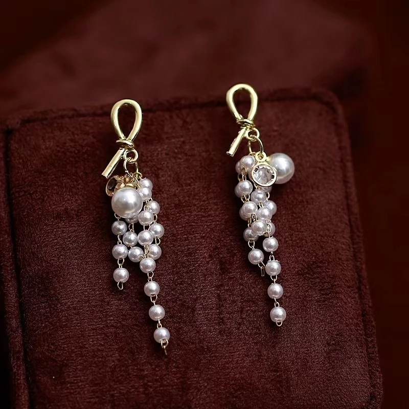 铜合金耳饰 流苏珠珠耳环时尚法式轻奢高级感气质耳饰女N1917