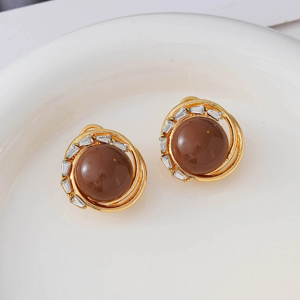 铜合金耳饰 咖色珠珠个性新款简约精致时尚ins时尚风格N1989