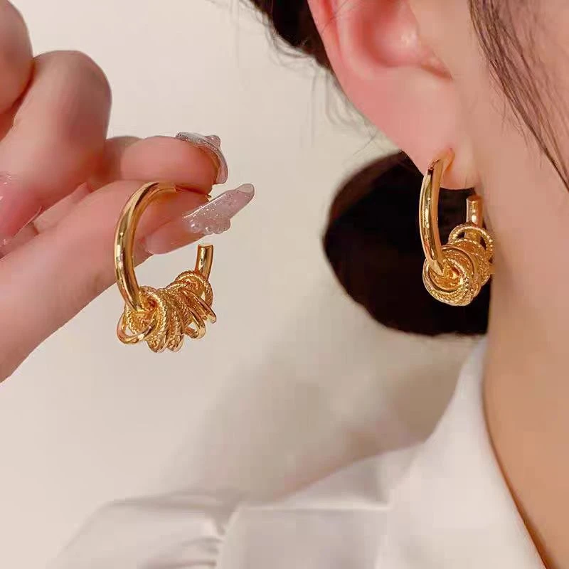 铜合金耳饰 个性耳环级感简约气质高冷淡风圆圈耳坠小众设计N1953