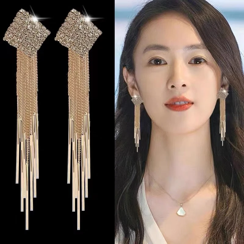 铜合金耳饰 （小玖）几何多层流苏耳环夸张方块耳钉耳饰品女N0693
